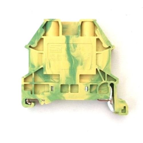 International Connector Dinkle DK2.5N-PE DIN Rail Grounding Terminal Block with Cover DK2.5NC-PE Screw Type Green Yellow 600V UL 600V 12-28AWG, Pack of 25