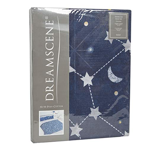 Dreamscene Omkeerbare beddengoedset met nachthemel-opdruk, materiaal polyester, 50% katoen, marineblauw met grijze… - Image 5