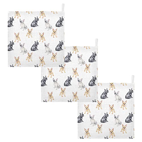 Image of Baby Washcloths Cotton Pets French Bulldog Baby Muslin Washcloths Soft Baby Face Towel for Newborn Infants Baby Wipes, 11.8 X 11.8 Inch, 5 Pack