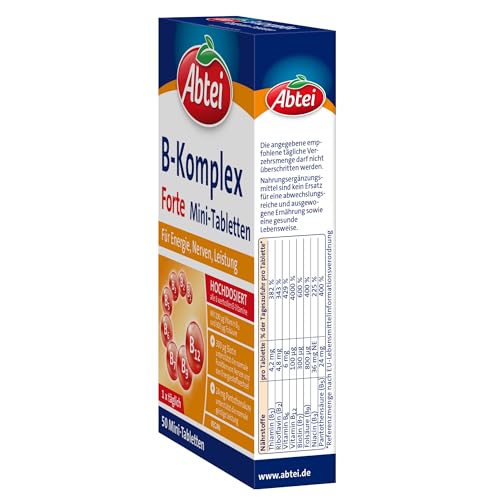 Abtei Vitamin B-Komplex Forte - Für Energie, Nerven, Leistung - Mit allen 8 B-Vitaminen und Biotin - Hochdosiert - Glutenfrei, laktosefrei, vegan - 50 Mini-Tabletten 2
