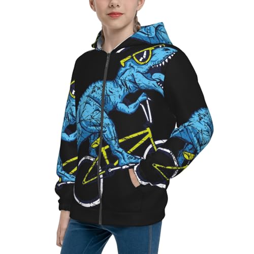 Fun Riding Dinosaur Kid Hoodies Boys Zip Up Sweatshirts Girls Pullover with Pocket