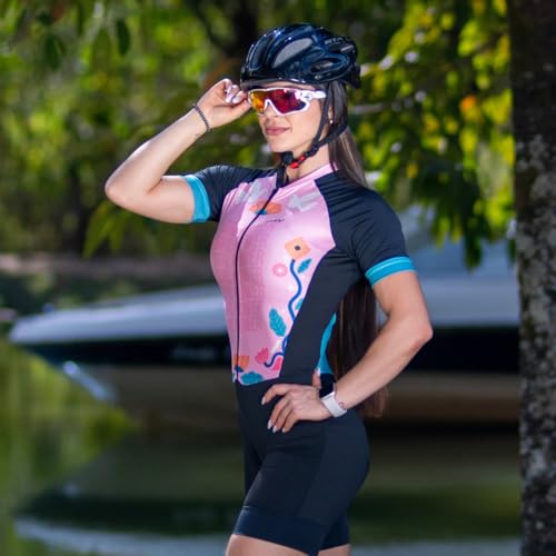 Macaquinho de Ciclismo Feminino Proteção UV Gel Girl power RosaMulher (Girl power Rosa, M)