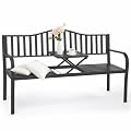 BODIOO Outdoor Metal Garden Bench 59" Patio Bench with Built in Table Park Bench, Outside Bench Weather Proof Front Porch Bench, 500lbs, Gray