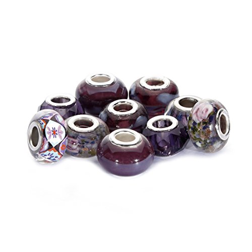 BRCbeads 10Pcs Mix Silver Plate Aquamarine THEMEMurano Lampwork European Glass Crystal Charms Beads Spacers