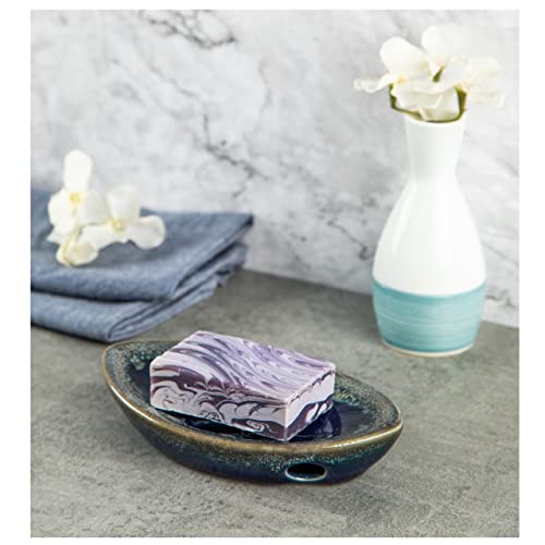 Lungmongkol Shop Ceramic Soap Dish With Self Draining Tray For Bar Soap, Bathroom, Kitchen (Blue) #TOP4