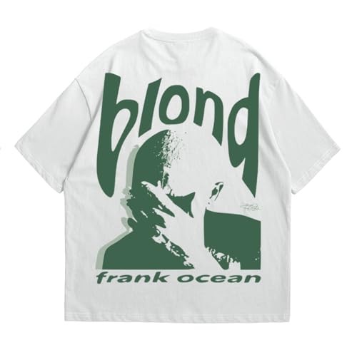 Image of Frank Ocean Blond Oversized T Shirt for Men and Women Premium Heavy Gauge Cotton Drop Shoulder Baggy Streetwear T-Shirt (in, Alpha, M, Plus, White)