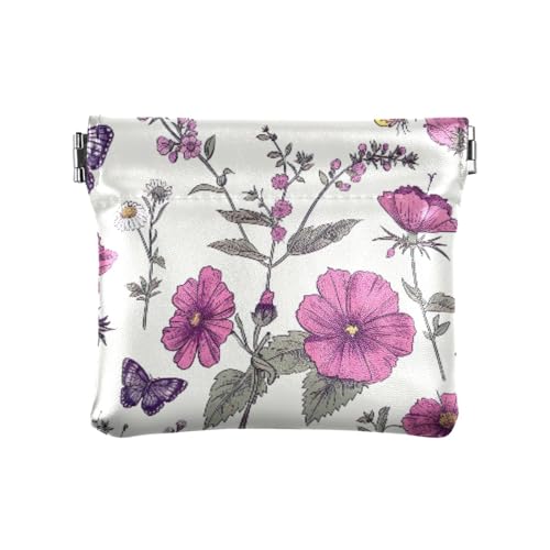 Wildflowers and Butterflies Coin Purse Leather Pouch Change Purse, Squeeze Coin Pouch for Cards, Keys & Lipsticks, Unisex