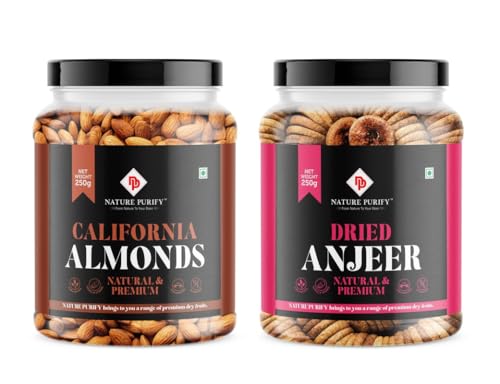 Image of Nature Purify Dried Fruits Combo Almond and Anjeer 250gm Each Pack OF 2 | Healthy Snacks Mixed Nuts with Dry Fruit | Nutrient-Rich Snack for Wellness | Diwali Gift