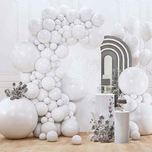 Image of PartyWoo White Balloons 127pcs Different Sizes Pack of 36 18 12 10 5 Inch White Latex Balloon Arch Kit Garland for Wedding Bridal Shower Graduation Baby Shower Birthday Party Decorations White-Y13