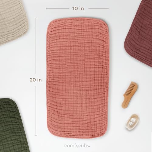 Image of Comfy Cubs Muslin Burp Cloths 20 inch x 10 inch, Pack of 10 - Large, 6-Layer, Ultra Absorbent 100% Cotton for Baby Drool and Messes - Soft, Safe & Gentle Baby Burp Cloths for Boys & Girls - Dusty Rose