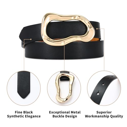 Black Belt for Women Stylish Gold Buckle Fashion Leather Waist Belt Perfect for Jeans and Dresses4