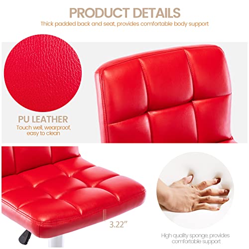 Vogue Furniture Direct Pu Leather Square Bar Stools, Modern Adjustable Swivel Barstools With Back, Armless Airlift Counter Height Chairs For Kitchen Dining Pub Cafe, Set Of 2 (Red) #TOP3