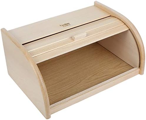 Creative Home Wooden Bread Bin Unpainted | 40 x 27,5 x 18,5 cm | Natural Beech Wood | Bread Box Container with Roll-Top Lid | Wooden Kitchen Storage box