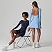 QINSEN Athletic Dress for Women Backless Long Sleeve Built in Shorts Fall Stretch Active Mini Dress Airy Blue L