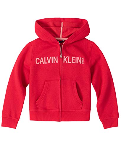 Calvin Klein Little Girls' Logo Zip Front Hoodie, Russian Red, 6X