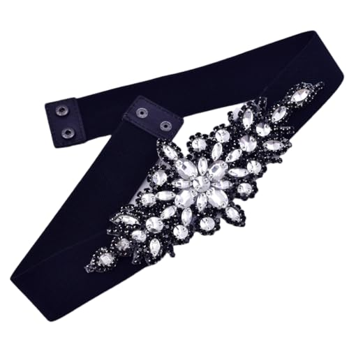 Floral Rhinestone Buckle Women's Elastic Waist Cinch Belt For Dress Formal Dress Belt Evening Party Band