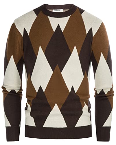 Grace Karin Mens 3-Color Argyle Contrast Patterns Pullover Sweater, Brown, S #TOP28
