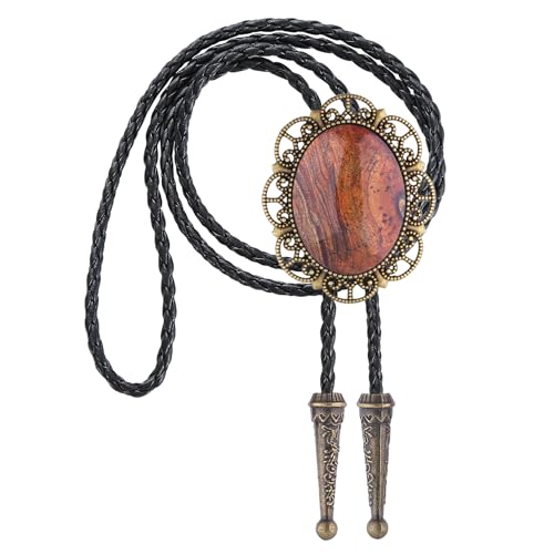 Image of Jeilwiy Bolo Tie for Men Real Stone Westwern Cowboy Ties Silver Bolos Women Leather Necktie Gift for Birthday Christmas
