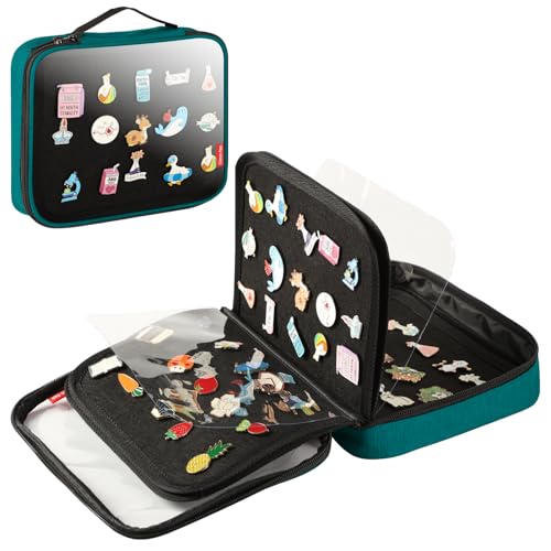 Image of Oeun fan Enamel Pin Display Book, Small Collections or Travel Pin Trading Book, Pin Collector Display Bag,6-Page Pin Display Board,Pin Display Case (Turquoise Blue)