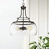 Franklin Iron Works Charleston Painted Bronze Iron Pendant Chandelier 16 Wide Rustic Farmhouse Clear Glass Shade LED 3 Light Dining Room House Foyer Entryway Kitchen Bedroom Living Room Ceilings