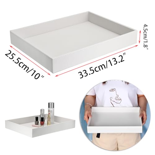 Plateau de service en cuir blanc, plateau à bijoux rectangulaire table basse - 3