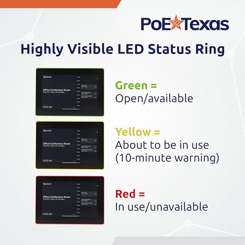 Image of PoE Texas 8 inch Conference Room Scheduler with Color Changing LED Status - PoE Powered Touch Screen Tablet for Meeting Room Booking - Syncs with All Popular Business Calendars - No Subscription Required