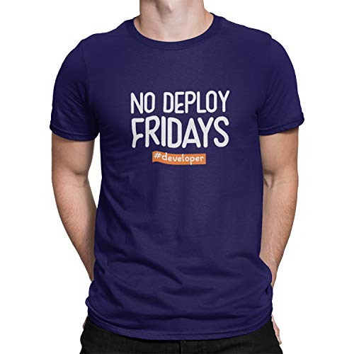 Image of DUDEME No Deploy Fridays T-Shirt, 100% Cotton T-Shirts for Programmer, Coding, Developer, Software Mens, Round Neck T Shirts for Women, Half Sleeve Tshirt for Men