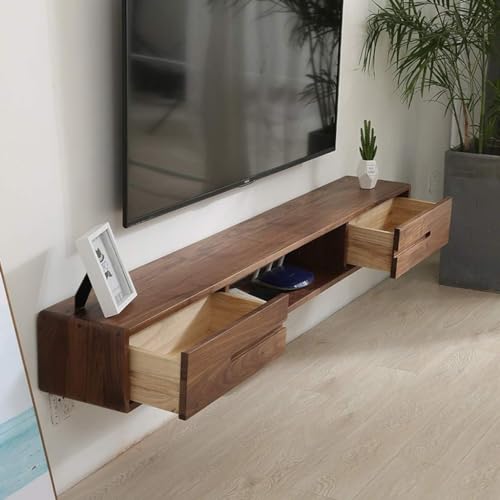 Image of Streem Solid Sheesham Wood Entertainment Floating TV Unit for Living Room | Media TV Cabinet | Open Shelf & 2 Door Drawer Storage | Wall Mount | 120 CM