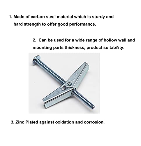 cSeao 22 Pieces Heavy Duty Drywall Ceiling TV Anchors Toggle Bolt Assortment Kit, 1/8" 1/4" 3/16" Spring Loaded Hollow Wall Inserted Bolt Wing Nuts - Image 4