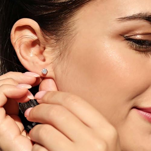 14K Gold Plated 925 Sterling Silver Moissanite Stud Flat Back Earrings for Women 0.06ct-2ct DF Color Brilliant Round Cut Jewelry Gifts2