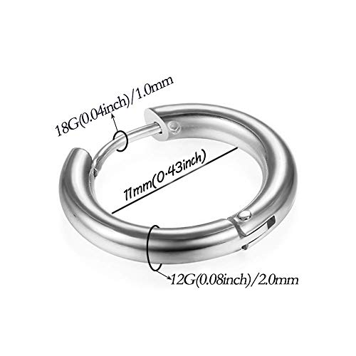 Image of 316L Surgical Stainless Steel Huggie Hoop Earrings 6mm 8mm 10mm 11mm 12mm 14mm Hypoallergenic Earrings Ring Cartilage Helix Lobes Hinge Sleep Earrings for Men Women