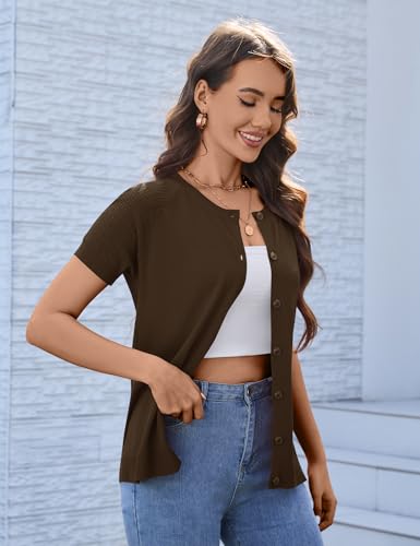 Image of FreshNight Women's 2025 Short Sleeve Cardigan Button Up Hollowed Out Crewneck Shrug Sweaters Knit Sweater Tops Lightweight