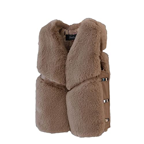 Girls Faux 𝗙𝘂r Vest Jacket Thick Fleece Puffy Sleeveless Windproof Coat Winter Lightweight Warm Outerwear