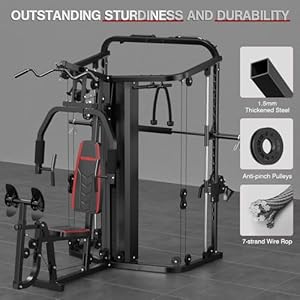 SunHome Multifunction Home Gym System Workout StationSmith Machine with 138LB Weight Stack Leg Press LAT Station for Full Body Training