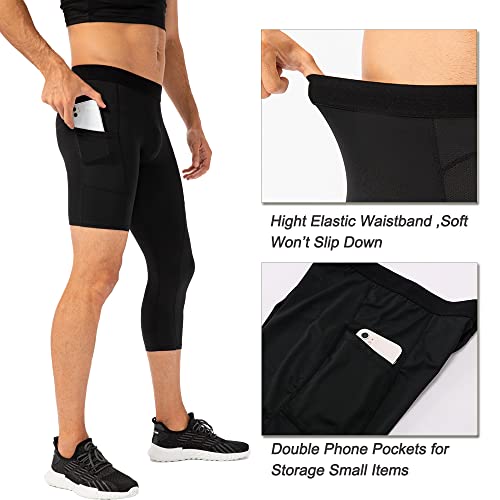 One Leg Compression Tights For Basketball,Compression Tights One Leg For Men Athletic Workout Gym Leggings With Pockets Running Base Layer Active Underwear Breathable(Black,M) #TOP2