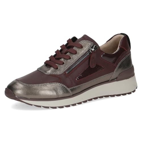 CAPRICE Baskets Basses Femme en Cuir avec Semelle Amovible, Rouge (Bordeaux Comb), 39 EU