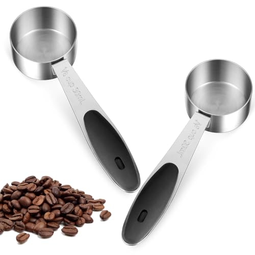 Guduling 2 Pcs 1/8 Cup Scoop,Stainless Steel Coffee Scoop,1/8 Cup Measuring Cups with Black Silicone Handle,Durable Kitchen Gadget for Precise Measurement