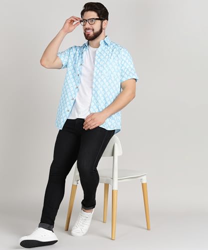 Image of BLOCKS OF INDIA Cotton Hand Block Print Half Sleeves Summer Shirt for Men