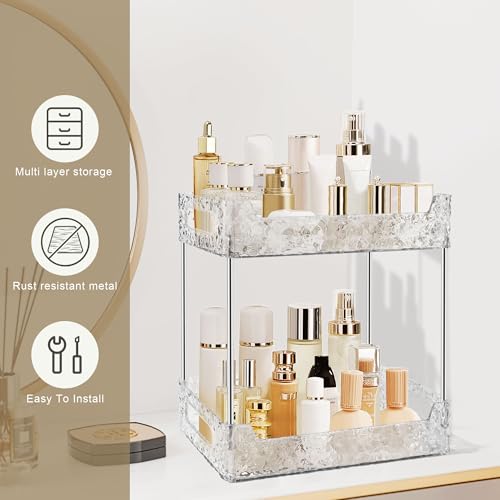 Image of 2-Tier Bathroom Counter Organizer Countertop Storage, Dresser Organizer Vanity Tray for Makeup, Perfume Organizer Cosmetics Skincare Shelf - Clear