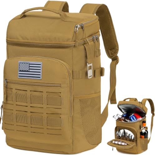 Image of Tactical Cooler Backpack for Men, Double Deck Insulated Cooler Bag 40 Cans, Soft Lunch Backpack with 16H Ice Retention Waterproof Leakproof Picnic Backpack for Work Beach Camping BBQ Hiking