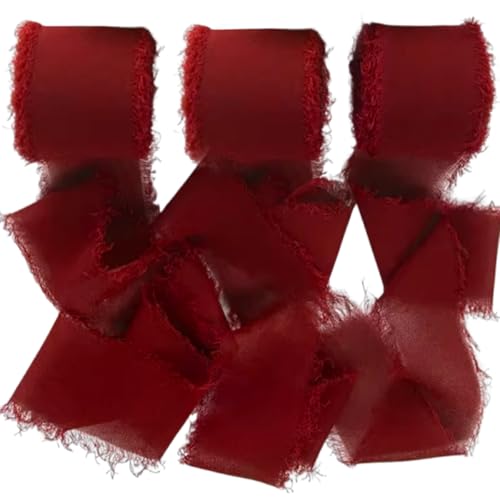 Cinta de Gasa de Seda Vino Rojo, Cinta de Regalo Rojo Borgoña 2,5 cm x 18,9 m para Invitaciones de Boda, Ramos de Novia, Regalos Envoltorios
