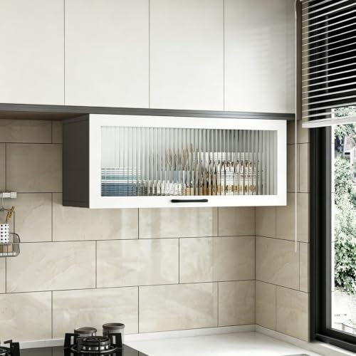 Armario de cocina de vidrio con puerta abatible hacia arriba vitrina mural de madera 2