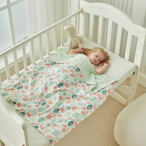 Image of DuShow Leaf Baby Blanket for Girls - Ultra Soft Double Layer Minky Blanket with Dotted Backing, Lightweight Receiving Swaddle for Newborns & Toddlers, Nursery, Stroller, Carseat-30x40 Inches