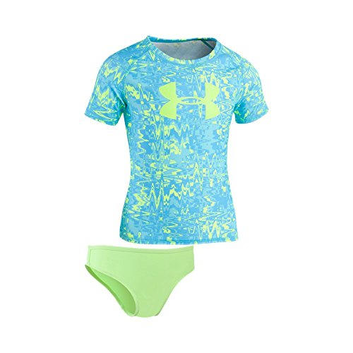 Image of Under Armour Girls Short Sleeve Rashguard Surf Shirt and Swim Bottoms Set, UPF 50+ Sun Protection, Quick-Dry Bathing Suit