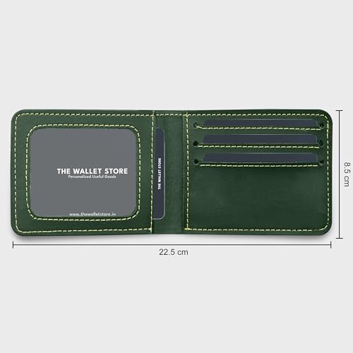 Image of The Wallet Store Personalised Leather Wallet for Men | Customised with Name and Charms | Best Gift for Husband, Boyfriend, Brother | for Anniversary, Birthday, Etc. (Green)