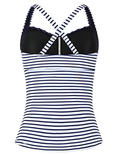 Cindy's Aunt Womens Slimming Tankini Tops Push Up Swim Top Cross Back Tankini Swimwear Tops Us12 Blue & White Stripes Pattern #TOP2
