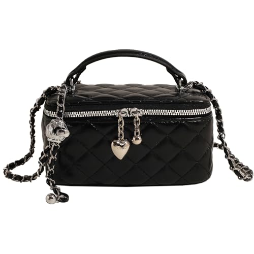Bolsa de mão quadrada para mulheres, bolsa tiracolo de designer de corrente, mini bolsa de alça superior, Preto, Medium to Large
