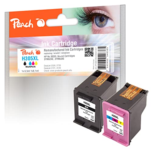 Peach H305/307 Lot de têtes d'impression XL (BK, C) remplace HP n° 305XL, 6ZA94AE pour HP Envy 6010, HP Envy 6030, HP DeskJet Plus 4122 e, HP Envy 6030 e, HP DeskJet 2721 e, HP DeskJet 2710