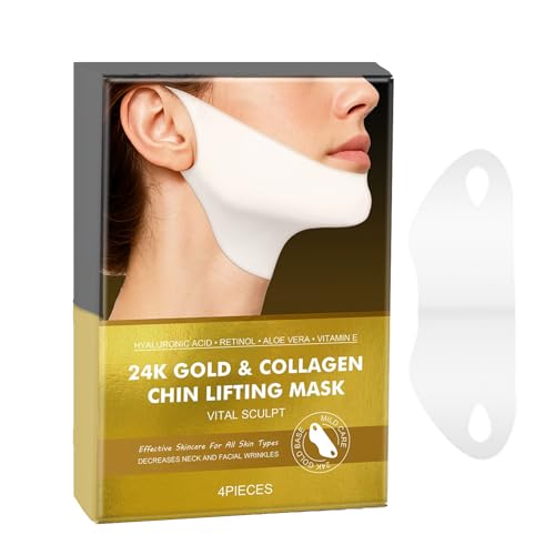 4 Pack V-Line Lifting Mask | 24K Gold & Collagen Face Mask, Anti-Aging Jawline Shaper Mask for Face Lift | Hyaluronic Acid & Vitamin E