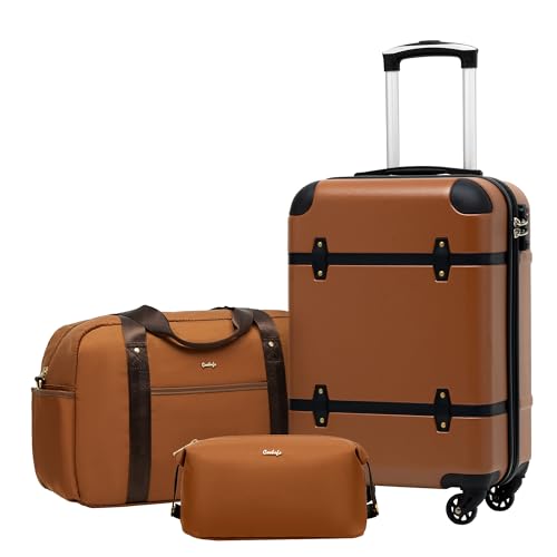 Coolife Luggage Set 3 Piece Suitcase Set Carry On Luggage PC Hardside Luggage TSA Lock Spinner Wheels Telescopic Handle Dark Brown 3 piece set (DB/TB/20)